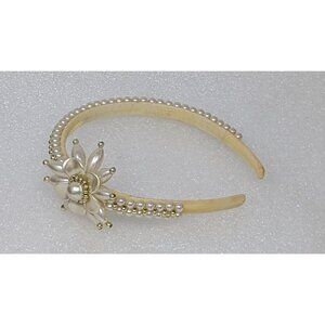 Vintage Faux Pearl & Gold Tone Beaded Floral Headband